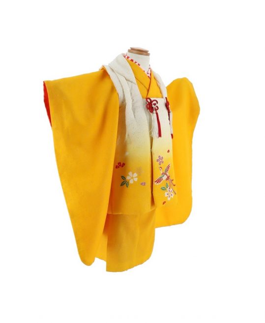 七五三 3歳女の子用被布[レトロシンプル](被布)白に黄色ぼかし・鳳凰 